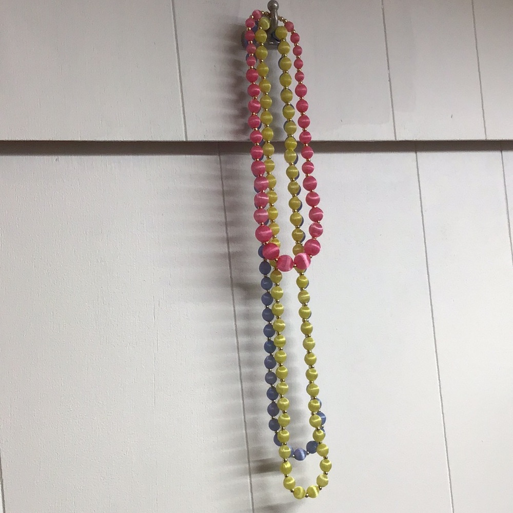 Colorblock Beaded Necklace in Pink, Yellow & Purple